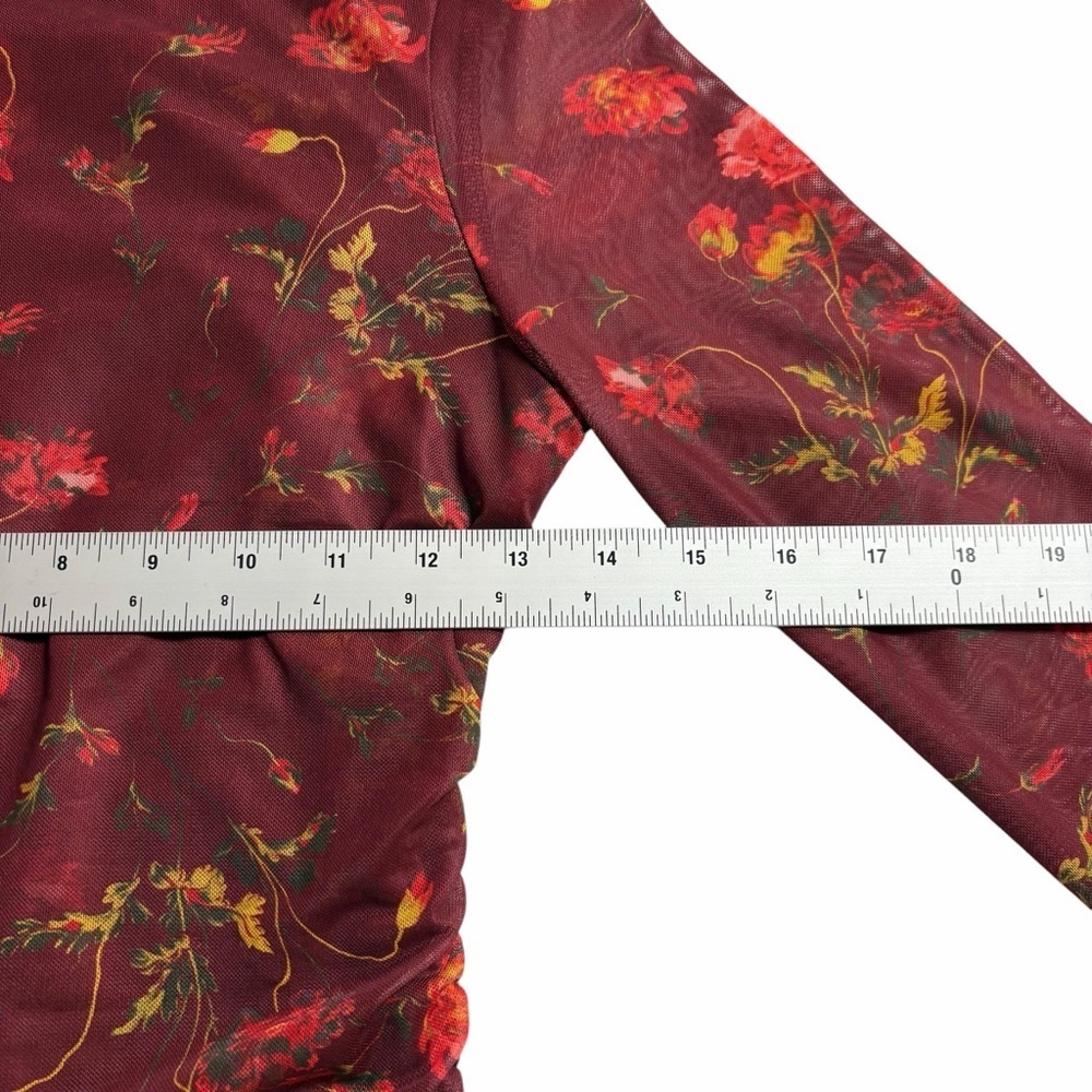 Cinq à Sept Falling Poppies Shirred Mesh Turtleneck | Floral Sheer | XS - Picture 11 of 13